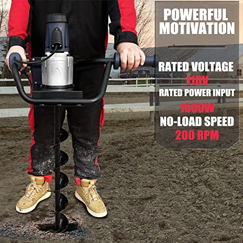 JACKCHEN 1500W Electric Post Hole Digger, Earth Auger with 6 inch Auger Drill Bit, Earth Auger Post Hole Digger Electric, Ideal for Post Hole Digging, Drilling, Tree Planting, Blue | 1500W Motor, 200RPM, 90ft-lb, 6" Bit, Blue, Anti-Vibration Handle, Safet