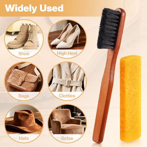2 Pcs Suede Shoe Brush Nubuck Leather Cleaner Shoes Shine Dauber Crepe Applicators Set with Cleaning Eraser(Detailing Brush with Eraser) - style: Detailing Brush with Eraser