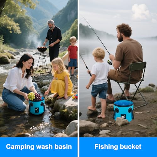 Car Wash Bucket 3.2 Gallon, Collapsible Bucket for Cleaning Supplies Car Wash Fishing, Plumbing Water Container Outdoor Camping Kids Sand Play Toy Organizer, Portable Laundry Wash Basin RV Essentials - color: Blue, size: 12L