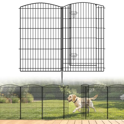 INJOPEXI Decorative Garden Fence 6 Panels 13ft (L)×42in (H) Animal Barrier Fences with 5 Panels + 1 Gate, No Dig Garden Fencing Rustproof Metal Wire Temporary Rabbit Dog Fence for Patio Outdoor Yard - size: 6 Panels 13ft(L)-42"(H) - With Gate