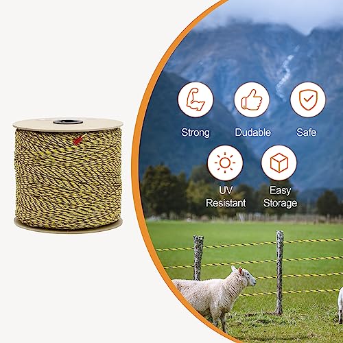 Electric Fence Poly Wire 1640ft 500m, 6 x 0.18mm Stainless Steel Conductors, Portable Electric Fence Polywire for Livestock, Yellow and Black Fence Wire - size: 1640ft(500m)