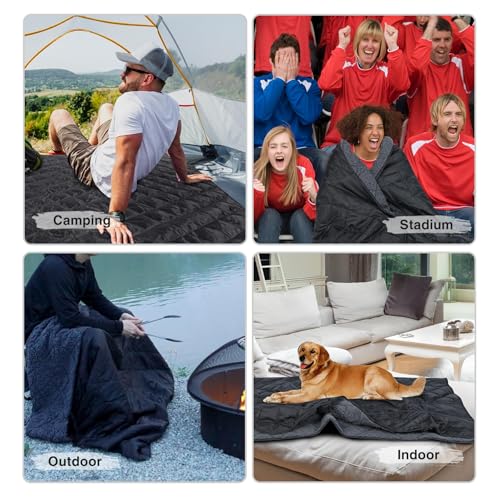 REDCAMP Large Outdoor Blanket 71"x59" Sherpa Fleece Lining, Black | Cold Weather Warm Thick Outdoor Blanket Comfy Foldable & Windproof for Camping Stadium,Car,Picnics,Pet,Trip,Machine Washable - color: Black/59''x71''
