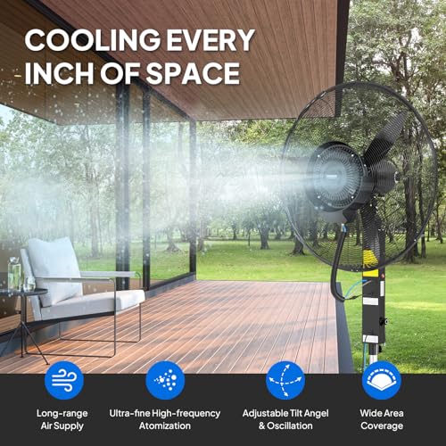 ROVSUN 30Inch Misting Fan, Max 8800CFM High Velocity Industrial Mister with 42L Water Tank, Ajustable Mist Value, 60° Oscillation & 3 Speed Setting, Commercial Cooling Fan for Outdoor - size: 30inch