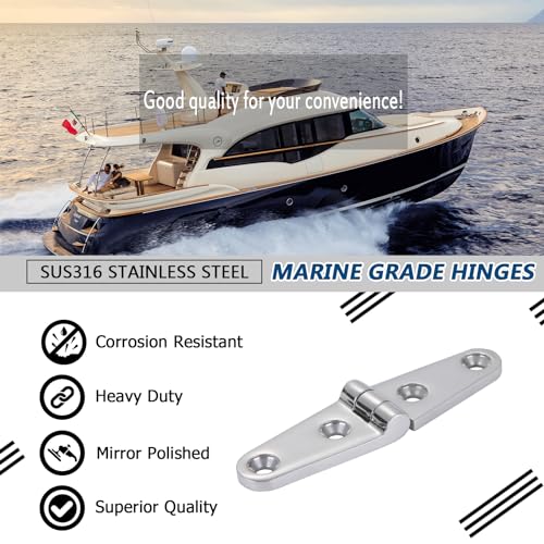Atibin Heavy Polished Door Hinge Stainless Yacht Hardware Boat Hinge Steel Deck Mount Marine Hinges Cabinet SUS316 4 inch x 1.02 inch 2pcs - style: 2Pcs 4" x 1.02"