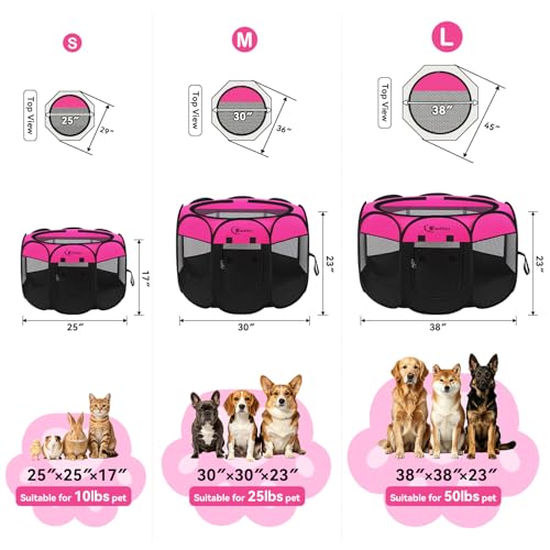 Siedihit Dog Playpen, Puppy Pet Playpens Indoor for Small Dogs Tent Crates | Cage Indoor/Outdoor, Portable Pop Up Dog Kennel Playpen with Carrying Case for Dogs/Cats/Rabbits, Hot Pink - color: Rose