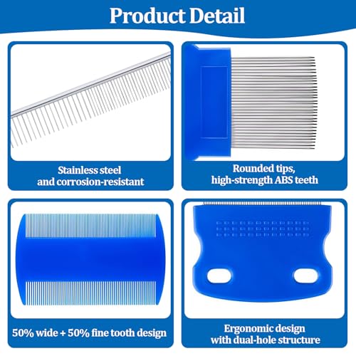 6 Pack Pet Grooming Combs, Stainless Steel Dog and Cat Grooming Combs with Rounded Teeth, Double-Sided Professional Pet Tear Stain Remover for Small, Medium, and Large Pets (Blue) - style: Blue
