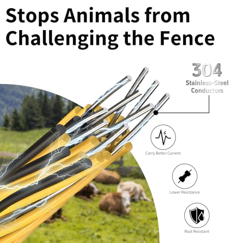 656ft Electric Fence Polywire, 9-Strand Stainless Steel, 1/8" Diameter | 9 Strands 304 stainless + 30 poly; 330lb break; High conductivity; UV resistant; for horses, cattle, goats,rotational grazing - size: 656 Feet