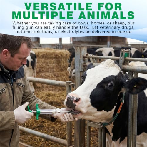 Threlaco 10ml 2 Pcs Drench Gun for Goats, Sheep & Cattle, Green | Reusable Small Goat Drench Syringe, Adjustable Veterinary Medicine Feeding Syringe, Continuous Dosing for Livestock, Horse - color: Green, size: 10ml
