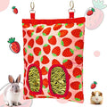 Rabbit Hay Feeder, Hanging Guinea Pig Hay Feeder Bag for Bunny Chinchilla Hamster with Back Hooks, 2 Holes, 9.8x11.4Inch - color: Strawberry