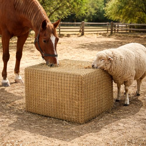 4x4 ft Slow Hay Net Feeder for Horses, Durable Soft Black PE Bale Hay Net (4 x 4 ft) - size: 4 x 4 ft