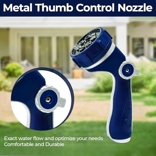 HugeDawn Garden Hose Nozzle with 7 Spray Patterns, Heavy Duty Metal Sprayer 30% Greater Water Flow for Watering, Car Wash, Outdoor Cleaning (Blue) - color: Blue