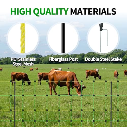 Electric Fence Netting, 49.6" H x 164' L, Portable Livestock Nets Mesh for Hogs, Cattle, Sheep,Turkey, Goat, Larger Animals,PE Net Fencing Used in Backyards, Farms and Ranches and Gardens