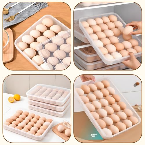 3 Pack Deviled Egg Containers with Lid, 90 Slots Plastic Egg Holder | Clear Deviled Egg Platter Carrier Tray, Stackable Refrigerator Egg Dispenser Storage Box for Home, Kitchen, Picnic