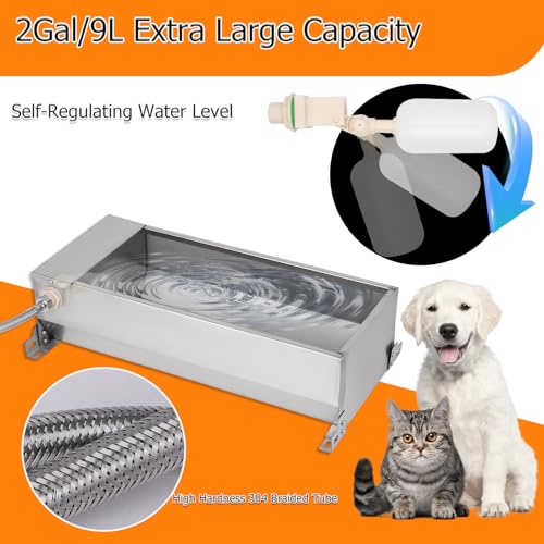 Automatic Livestock Water Trough Large Capacity, Self Filling Dog Waterer | Outdoor Animal Drinking Water Bowl Dispenser with Float Valve, Stainless Steel Water Trough for Horse,Goat,Pig,Dog,Sheep