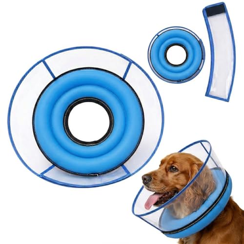 2-in-1 Soft Inflatable Dog Cone Collar Alternative,Dog Collar After Surgery | Dog Cone Collar With Enhanced Anti-Licking Guard Shield,Adjustable Recovery Cones for Medium Small Dogs and Cats,Blue M+ - color: Blue, size: M+(Neck Girth:12"-15")