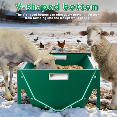 15 Gal Goat Feeder, Deer Feeder Livestock Feeding Metal Trough 39.4 Inch Heavy-Duty Galvanized Portable Pig Feeder for Farms Alpacas Hay Feeder for Goats, Calves, Sheep, Horses Deer (Dark Green)