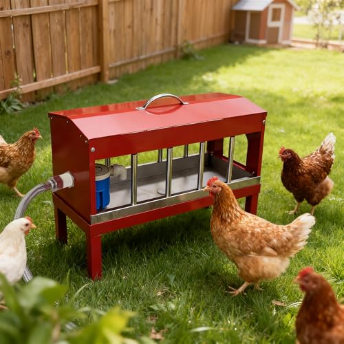 Automatic Chicken Waterer, Multi-Side Drinking Holes and Detachable Legs | Stainless Steel Large Chicken Drinker with Float Valve,Easy Clean Poultry Water Dispenser for Chicken Coop Duck Pigeon,Goose