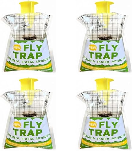 Fly Traps Outdoor,4 Pack Disposable Pre-Baited Effective Hanging Yellowjacket Catcher for Yard Garden Patio Horse Ranch Trash Can,Safe Insect Control Killer Fly Bags