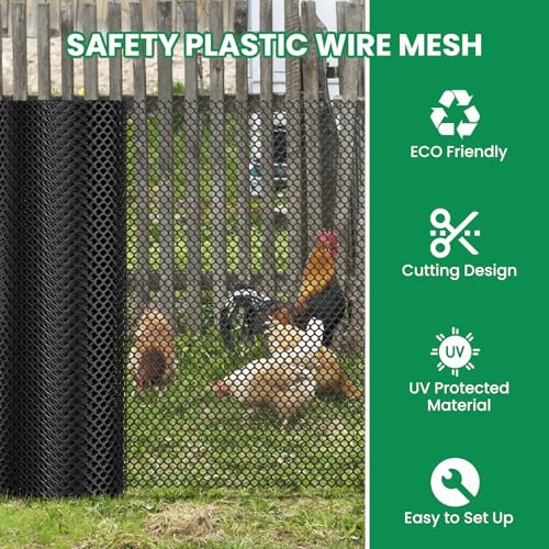 SUNYRISY 40in x 98.4ft Garden Mesh Fence Temporary Fencing | Outdoor Dog Fence with Steel Stakes, Chicken Fencing Plastic Netting Animal Barrier for Backyard Poultry Pet, Black Diamond - color: Black Diamond