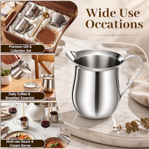 Honeydak 6 Pcs Stainless Steel Bell Creamers Pitcher Mini Cup Container Espresso Shot Frothing for Serving Milk Coffee Cream for Restaurant Cafes Home (8 oz) - size: 8 oz