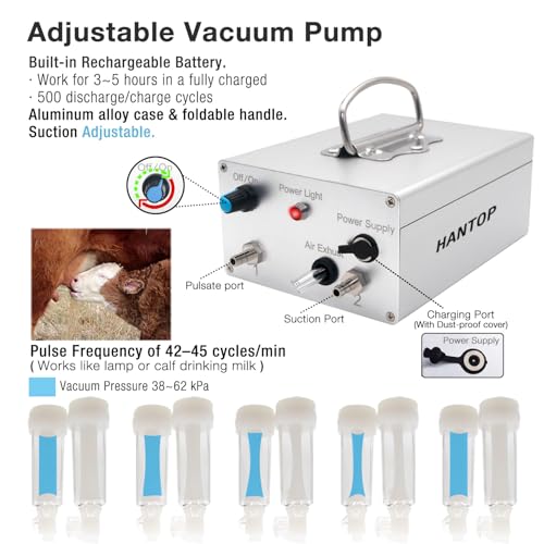 12L Goat Milking Machine, Rechargeable Pulsation Pump Milker (Pro) | Hantop UnitedFarm, Portable Battery Pump, Speed Adjustable, Auto Stop, SUS304 Stainless Steel Bucket, Food-grade material