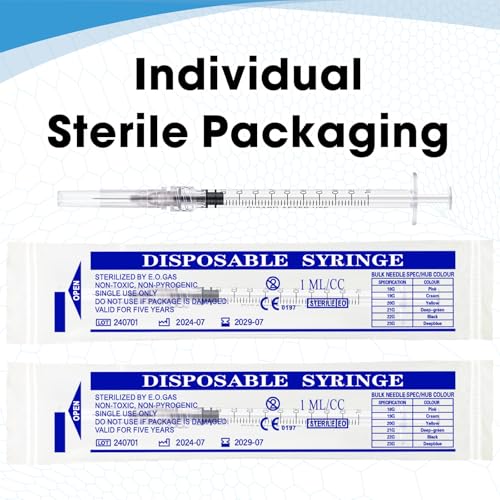 100 Pack 1ml with 27Ga 1/2 Inch Lab Luer Lock | Individually Wrapped - style: 1ML-27ga