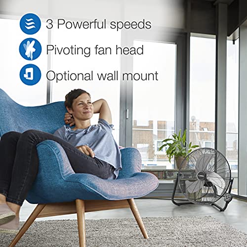 Lasko 20" High Velocity Wall Mount Fan with Pivoting Head - 3 Speeds, Remote Control, Ideal Wall Mount Fan or Floor Fan for Home, Garage, Attic, Black/Silver H20660 - color: Black/Silver