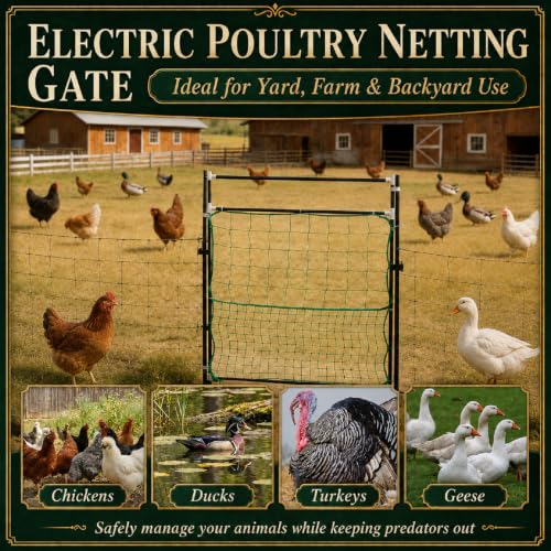 Leinuosen Electric Poultry Netting Gate, 50" H x 37" L Chicken Fence Gate | Portable Electric Poultry Nets Fence Kit for Chickens, Ducks, Turkeys, Sheep, Geese in Yard, Farms, Backyards, Garden - size: 50" X 37"