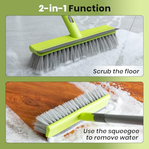 Floor Scrub Brush with 57" Long Handle, 2 in 1 Scrape and Deck Brush Floor Scrubber for Cleaning Smooth Concrete, Carpet, Patio, Kitchen Wall and Tile