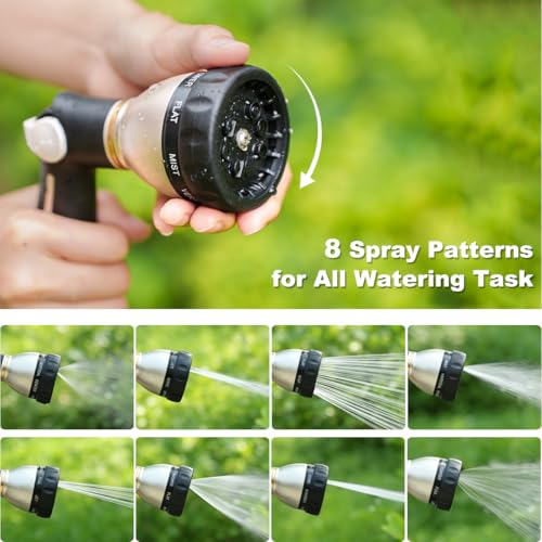 FANHAO Metal Thumb Control Garden Hose Nozzle Heavy Duty, 8 Spray Patterns | Rustproof Zinc Alloy, Non-Slip Ergonomic Grip, Leakproof High Pressure Water Nozzle Sprayer for Garden, Patio, Car & Pet - color: Black