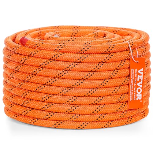 VEVOR Double Braided Polyester Rope, 1/2 in x 120 ft, 48 Strands, 8000 LBS Breaking Strength Outdoor Climbing Rope, Arborist Rigging Rope for Rock Hiking Camping Swing Rappelling Rescue, Orange/Black - size: 1/2 Inch x 120 FT, style: Polyester
