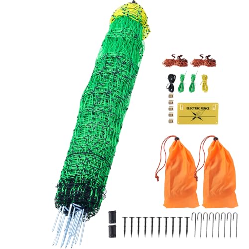 Happybuy Electric Fence Netting, 48" H x 168' L, PE Fencing Kit with Posts & Double-Spiked Stakes for Poultry, Portable Mesh for Backyards, Farms, and Ranches