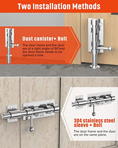 Heavy Duty Slide Bolt Gate Latch Hardware, 6.3 Inch, Silver-2PCS | Solid 304 Stainless Steel Latches Electroplating Finish, Barrel Bolt Lock for Wooden Fence, Interior, Yard/Barn/Shed Door - color: Silver - 2 Pack