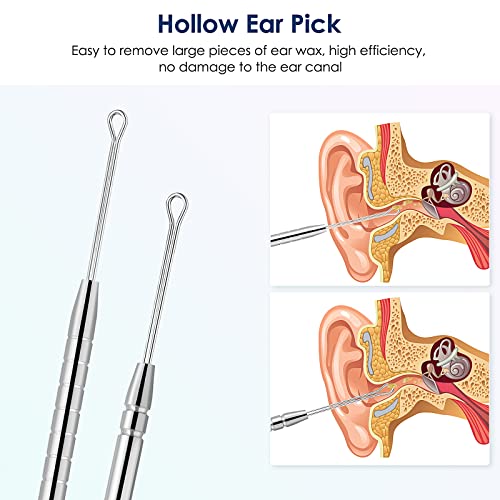 Ear Wax Removal Kit Ear Wax Cleaner Ear Wax Remover Silver | 6 Pcs Ear Cleaner Stainless Steel Ear Cleaning Kit Spoon and Curette for Adults Reuse Daily Home and Travel Use - color: Silver