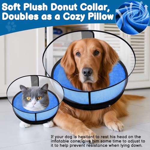 Dog Donut Collar, 2-in-1 Inflatable Dog Collars for After Surgery to Stop Licking Wounds, Patented Protective Donut Cone with High Shield for Small and Medium Pets (Blue, M) | Soft Recovery Cone Collar, Rigid & Higher Shield for Pets, Stop Licking Wounds,