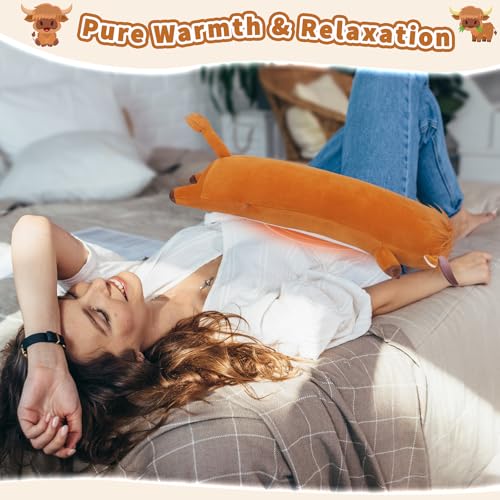 Highland Cow Plush USB Heating Pad for Period Cramps Menstrual | 20” Cute Highland Cow Stuffed Animals, Portable Indoor Outdoor Use, Electric Plush Heated Pad for Women Mom Teen Girls Gifts - color: Brown Highland Cow Heated Pad