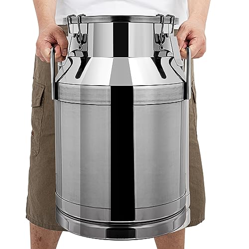 DYNAMI 8Gal Stainless Steel Milk Can with Airtight Lid and Handles,Anti-Leak Liquid Storage Barrel,Food Grade Container for Milk, Liquid,Solid Storage and Transport,Large Opening for Easy Cleaning - size: 8Gal