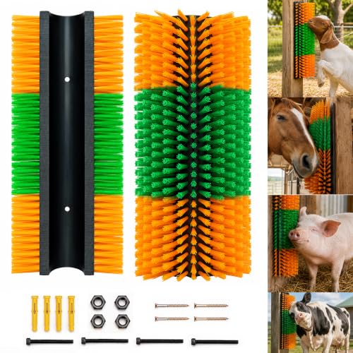 Livestock Scratching Brush 2 Pack for Itchy Coats, Goat and Horse Scratcher for Cows, Horses, Goats, Pigs and Donkeys, Mounts on Posts, Fences, Stalls and Tree Stumps - color: Yellow-2PCS
