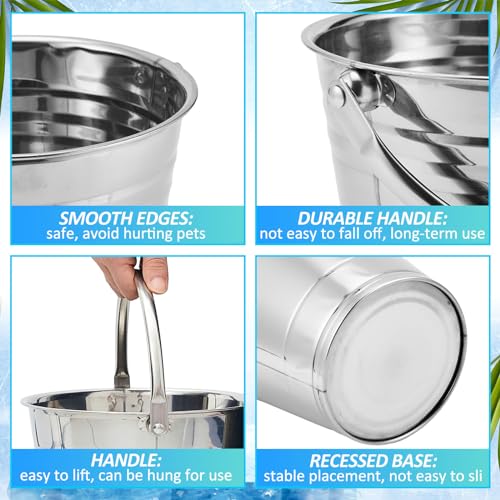 Hicarer 12 Pcs 1.5 Quart Stainless Steel Dog Water Bucket, Heavy Duty Stainless Steel Easy Clean Bucket Water Pails for Dogs Pets, for Kennels Farms Fences Cages Home - size: 1.5 Quart