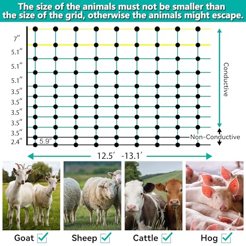 PPOLB Electric Fence Netting - 42.5" H x 164' L, Portable Movable Livestock Nets Mesh for Goats, Sheep, Hogs, Dog, All-Purpose Electric Fencing for Backyards, Homesteaders, Farms Ranches, and Gardens - size: 42.5" H x 164' L Livestock