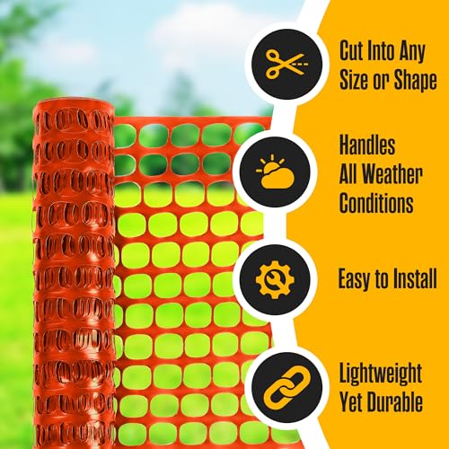 Plastic Mesh Fence, Garden Fencing, for Snow, Orange, 4'x100' Feet, 1 Roll | Houseables Construction Barrier Netting, Fences Wrap, Above Ground, Poultry, Chicken, Safety, Deer, Patio, Garden Netting - color: Orange