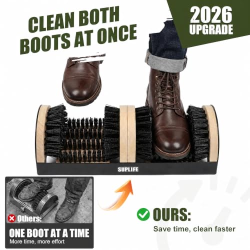 2026 Upgrade Boot Scrubber Cleaner, Heavy Duty Shoe Brush with Sturdy Steel Frame & Extra Long Dense Bristles, Efficient Mud Remover for Porch, Farm, RV