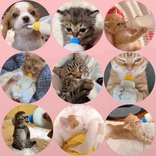 60ml Newborn Pet Feeding Bottle Kit | Puppy Kitten Nursing Bottles with 10 Silicone Nipples, Cleaning Brushes & Nipple Puncher | Anti-Choke Milk Feeder for Small Animals