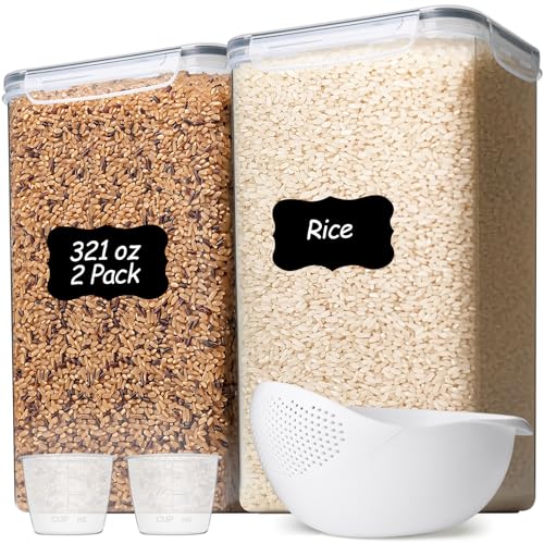 ComSaf Airtight Rice Storage Container with Lid 10Qt 2Pack, Large Capacity | 9.5L Plastic Food Canister, Rice Sugar Flour Cereal Oats Pasta, Pantry Kitchen Cabinet, Label, Scoop, Rice Washer, BPA-free - size: 10Qt-Rectangle