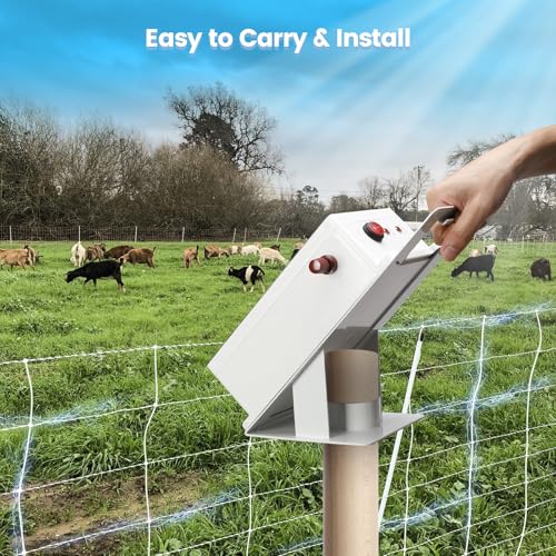 Solar Fence Charger, Briidea 5.6 Miles Solar Electric Fence Charger, 0.3 Joules, Easy to Carry & Install, Protect Your Livestock Garden Pasture from Wildlife, IP66 Waterproof, Save Your Money