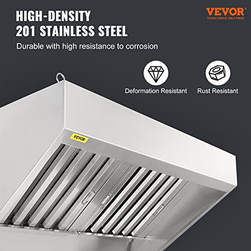 VEVOR Commercial Exhaust Hood, 4FT Food Truck Hood Exhaust, 201 Stainless Steel Concession Trailer Hood with 2 Detachable U-shaped Grid Oil Filter Mesh, Rust Resistant Vent Hood for Kitchen Restaurant | Concession Trailer Hood with 2 Detachable U-shaped G