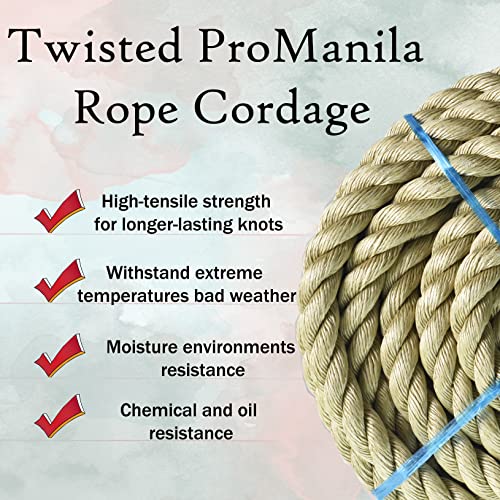 LABLT 3/4 inch Twisted ProManila Rope Cordage, 100 feet UnManila 3 Strand Synthetic Polypropylene Rope Tan Thick Polypropylene Rope for Indoor Outdoor Use, Tug of War, Marine - size: 3/4in*100ft