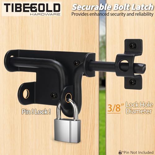 Slide Bolt Gate Latch with Padlock Hole, Heavy Duty Fence Sliding Bolt Gate Latch for Wooden Fence, Slide Latches Outdoor Doors for Wood Vinyl Fence Barn Shed, Black, 1 Pack