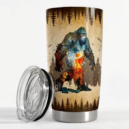 SANDJEST Bigfoot Tumbler Cup 20oz Sasquatch Gifts for Men Stainless Steel Insulated Tumblers Coffee Travel Mug Gift for Birthday Christmas - color: Bigfoot