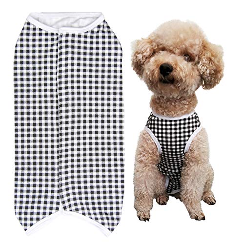 Dog’s Recovery Suit Post Surgery Shirt for Puppy, Wound Protective Clothes for Little Animals(Black White Plaid-XXS) - color: black white plaid, size: XX-Small